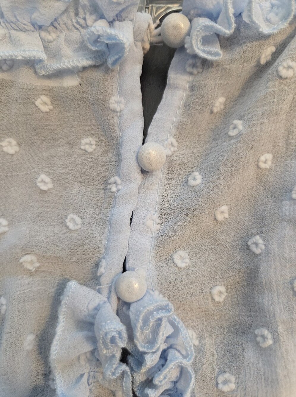 Saints + Secrets Romantic Sky Blue Tiered Ruffled Open Back Mini Dress - Size S - Picture 10 of 11